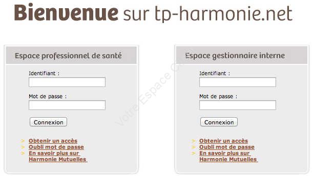 Accès à l'espace professionnel de santé - TP Harmonie Mutuelle : Tiers payant et remboursements