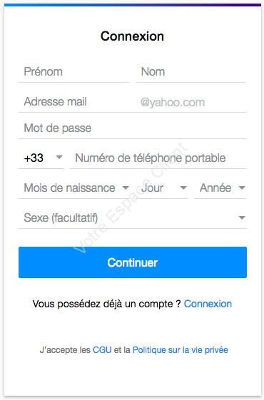 Création de compte Yahoo Mail France sur mail.yahoo.fr