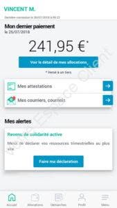 Accueil de l'application mobile CAF Mon compte