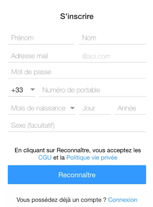 Création d'un compte AOL Mail