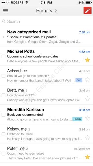 Messagerie Gmail sur smartphone