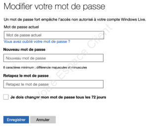Modifier le mot de passe Microsoft