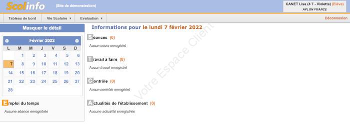 Scolinfo : tableau de bord élève